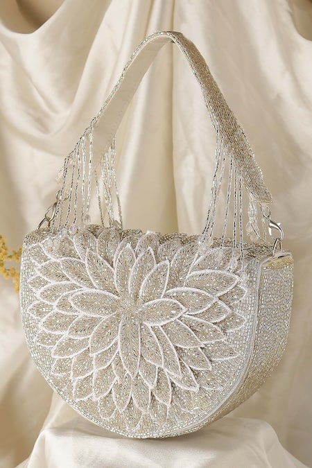 Nazaakat By Samara Singh Floral Beaded Flap Bag with Detachable Handle 