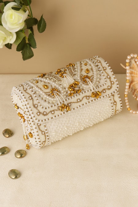 Nazaakat By Samara Singh Pearl & Bead Embellished Flap Bag 