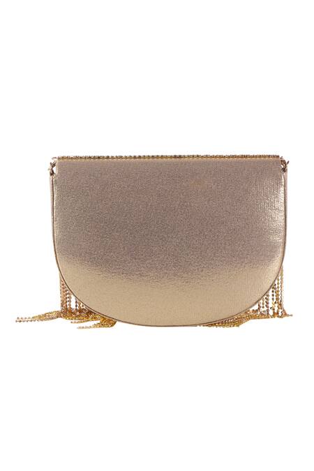 Buy_Nazaakat By Samara Singh_Gold Rhinestones, Chains, Tassels Fringe Embellished Flap Bag With Handle _Online_at_Aza_Fashions