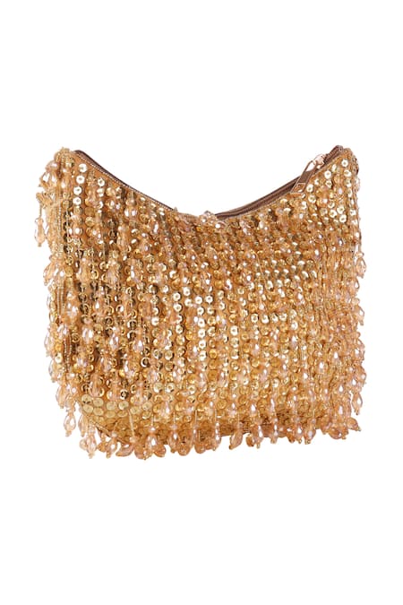 Shop_Nazaakat By Samara Singh_Gold Sequins, Beads And Embellished Clutch _Online_at_Aza_Fashions