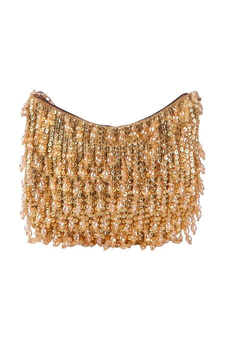 Nazaakat By Samara Singh_Gold Sequins, Beads And Embellished Clutch _at_Aza_Fashions