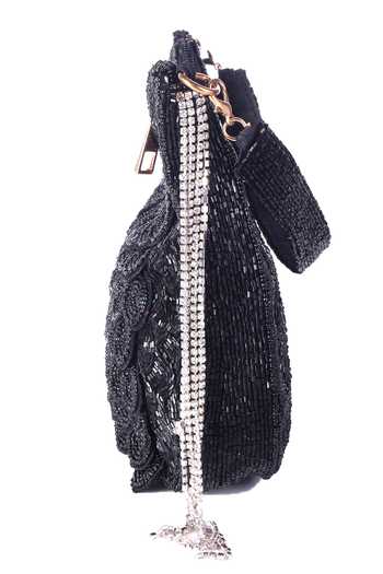 Nazaakat By Samara Singh Black Beads, Rhinestones, Chains Beaded Circular Pattern Clutch With Fringe at Aza Fashions Nazaakat By Samara Singh_Black Beads, Rhinestones, Chains Beaded Circular Pattern Clutch With Fringe _at_Aza_Fashions