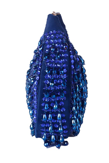 Buy_Nazaakat By Samara Singh_Blue Beads, Sequins Beaded Embellished Clutch Bag With Detachable Handle _Online_at_Aza_Fashions