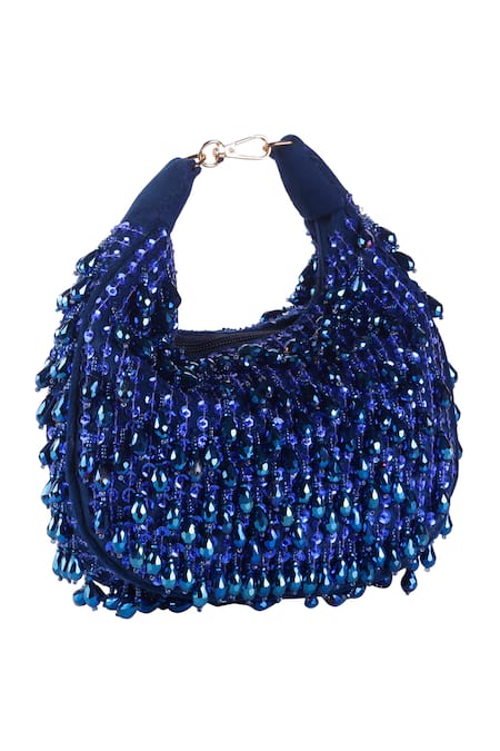 Shop_Nazaakat By Samara Singh_Blue Beads, Sequins Beaded Embellished Clutch Bag With Detachable Handle _Online_at_Aza_Fashions