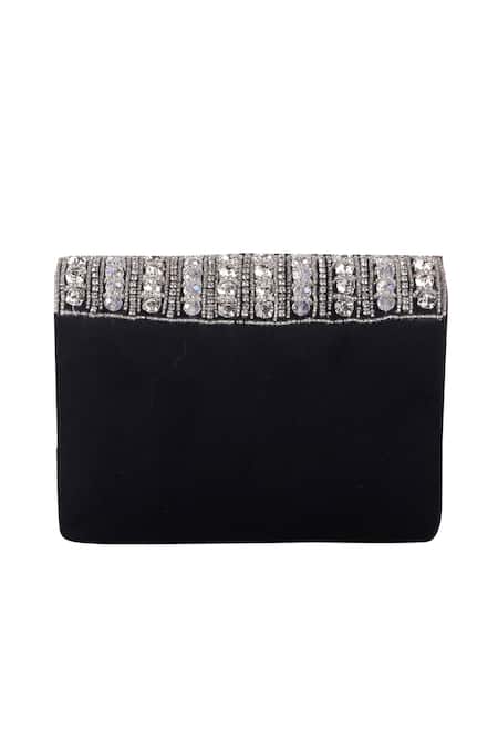 Nazaakat By Samara Singh_Black Beads, Crystals, Rhinestones Geometric And Embellished Flap Bag _Online_at_Aza_Fashions
