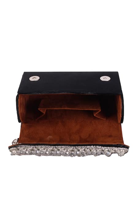Buy_Nazaakat By Samara Singh_Black Beads, Crystals, Rhinestones Geometric And Embellished Flap Bag _Online_at_Aza_Fashions