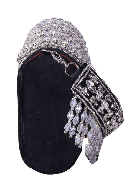 Nazaakat By Samara Singh_Black Beads, Crystals, Rhinestones Geometric And Embellished Flap Bag _at_Aza_Fashions