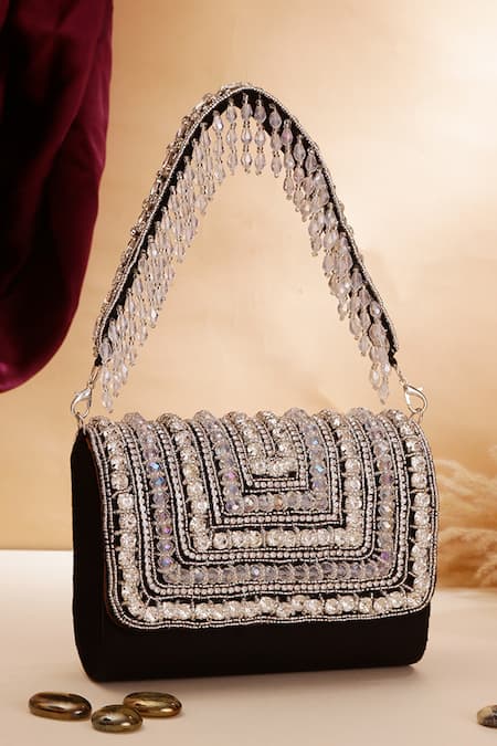 Nazaakat By Samara Singh Geometric Crystal & Bead Embellished Flap Bag 