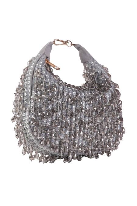 Shop_Nazaakat By Samara Singh_Silver Sequins, Beads, Crystals And Embellished Clutch _Online_at_Aza_Fashions