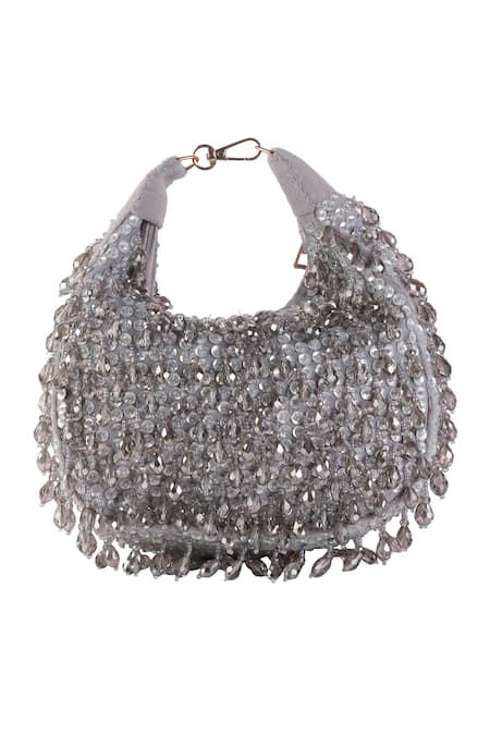 Nazaakat By Samara Singh_Silver Sequins, Beads, Crystals And Embellished Clutch _at_Aza_Fashions