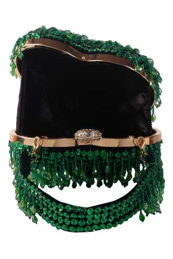 Shop_Nazaakat By Samara Singh_Green Beads, Sequins Heart Shaped And Clutch Bag _Online_at_Aza_Fashions
