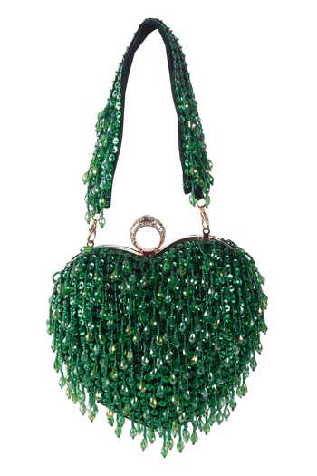Nazaakat By Samara Singh Heart Shaped Sequin & Bead Clutch Bag 