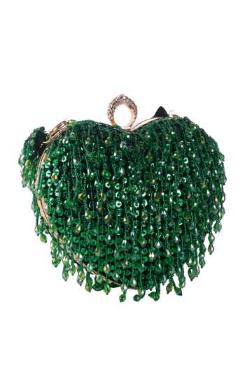 Nazaakat By Samara Singh_Green Beads, Sequins Heart Shaped And Clutch Bag _at_Aza_Fashions