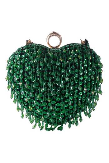 Buy_Nazaakat By Samara Singh_Green Beads, Sequins Heart Shaped And Clutch Bag 
