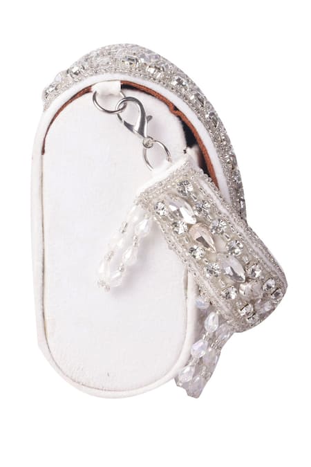 Shop_Nazaakat By Samara Singh_White Beads, Crystals, Rhinestones, Tassels Beaded And Embellished Flap Bag _Online_at_Aza_Fashions