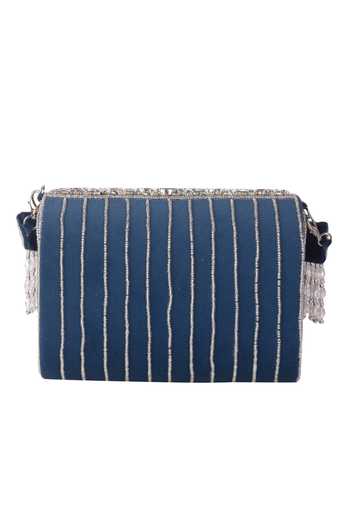 Nazaakat By Samara Singh_Blue Crystals, Beads, Tassels And Embellished Flap Bag _Online_at_Aza_Fashions