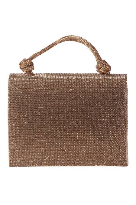 Nazaakat By Samara Singh_Brown Glitter, Bows Embellished Flap Bag With Detachable Handle _at_Aza_Fashions