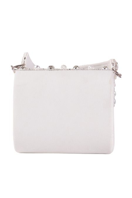 Buy_Nazaakat By Samara Singh_White Beads, Crystals, Rhinestones Embellished Flap Bag With Detachable Handle _Online_at_Aza_Fashions