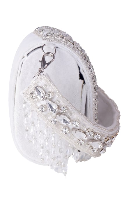 Nazaakat By Samara Singh_White Beads, Crystals, Rhinestones Embellished Flap Bag With Detachable Handle _at_Aza_Fashions