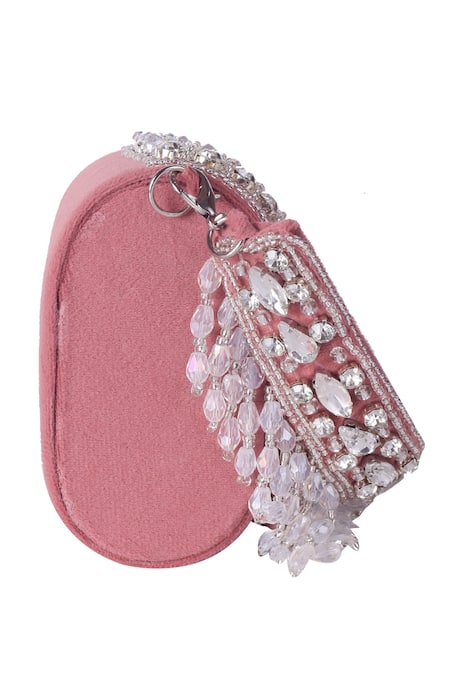 Shop Nazaakat By Samara Singh Pink Beads, Crystals, Rhinestones Embellished Flap Bag With Detachable Handle Online at Aza Fashions Shop_Nazaakat By Samara Singh_Pink Beads, Crystals, Rhinestones Embellished Flap Bag With Detachable Handle _Online_at_Aza_Fashions