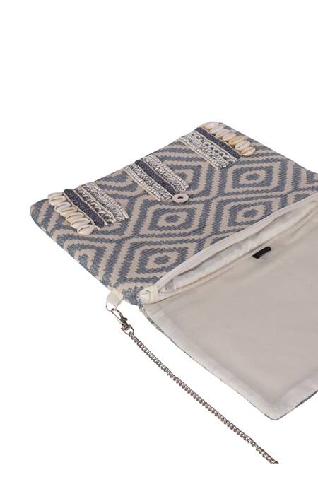 Nazaakat By Samara Singh_Blue Beads, Sequins, Stones Geometric Pattern Shell And Embellished Sling Bag _Online_at_Aza_Fashions