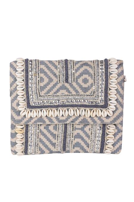 Shop_Nazaakat By Samara Singh_Blue Beads, Sequins, Stones Geometric Pattern Shell And Embellished Sling Bag _Online_at_Aza_Fashions