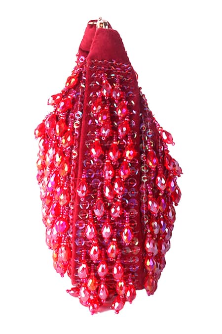 Buy_Nazaakat By Samara Singh_Red Beads, Sequins Beaded Moon Clutch With Detachable Strap _Online_at_Aza_Fashions