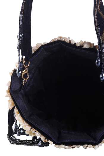 Nazaakat By Samara Singh_Black Beads, Pearls, Stones, Tassels Beaded And Embellished Potli Bag _at_Aza_Fashions
