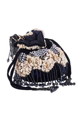 Buy_Nazaakat By Samara Singh_Black Beads, Pearls, Stones, Tassels Beaded And Embellished Potli Bag 