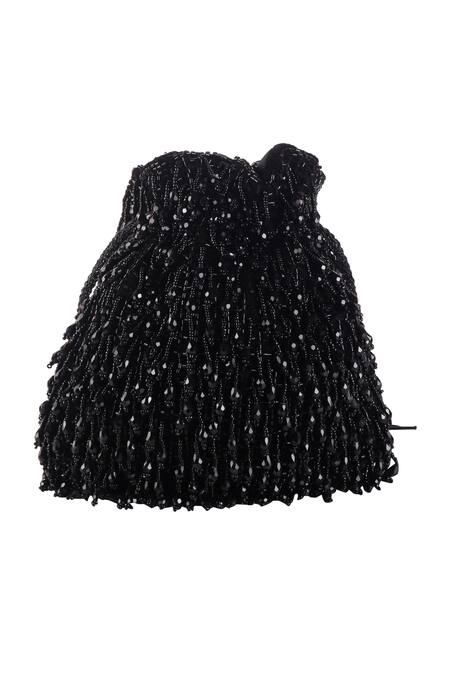Buy_Nazaakat By Samara Singh_Black Beads, Sequins, Tassels And Embellished Potli Bag_Online_at_Aza_Fashions