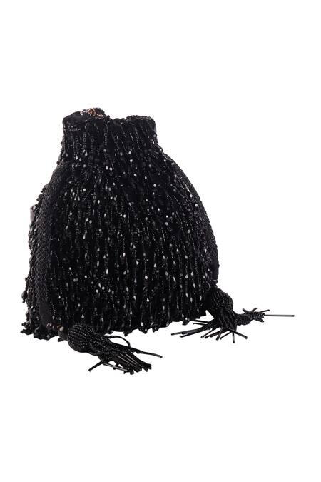 Shop_Nazaakat By Samara Singh_Black Beads, Sequins, Tassels And Embellished Potli Bag_Online_at_Aza_Fashions
