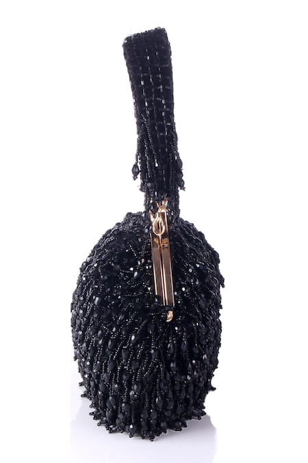 Nazaakat By Samara Singh_Black Beads, Sequins, Tassels And Embellished Potli Bag_at_Aza_Fashions