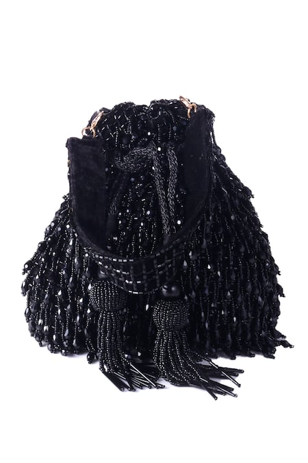 Buy_Nazaakat By Samara Singh_Black Beads, Sequins, Tassels And Embellished Potli Bag
