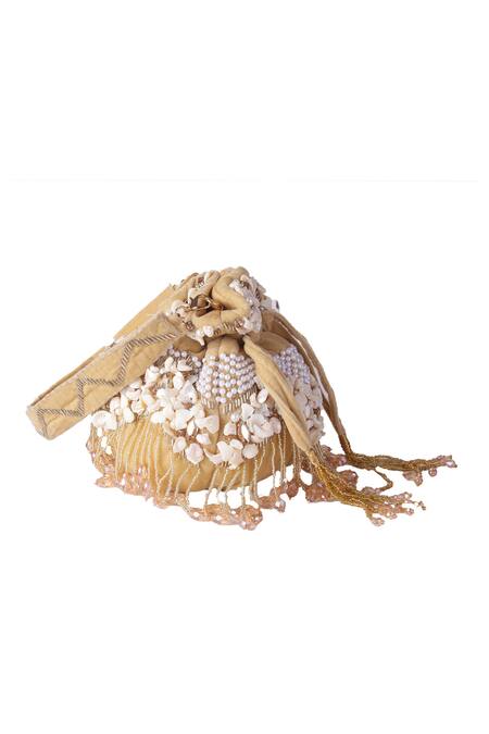 Nazaakat By Samara Singh_Gold Beads, Pearls, Tassels Shell And Embellished Potli Bag _Online_at_Aza_Fashions