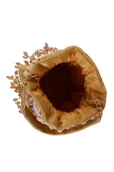 Shop_Nazaakat By Samara Singh_Gold Beads, Pearls, Tassels Shell And Embellished Potli Bag _Online_at_Aza_Fashions