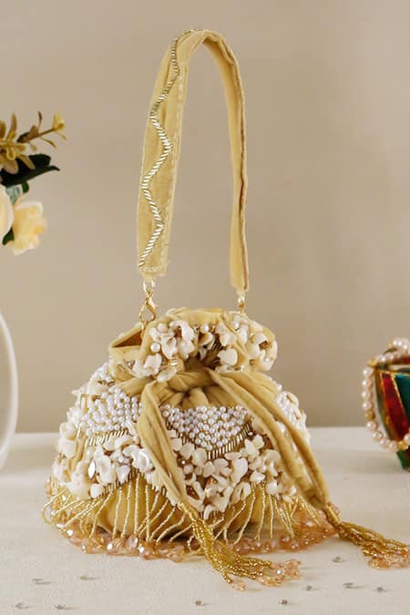 Nazaakat By Samara Singh Shell & Pearl Embellished Potli Bag 
