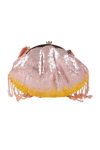 Shop_Nazaakat By Samara Singh_Pink Sequins, Beads, Tassels And Beaded Fringe Batua Bag _Online_at_Aza_Fashions