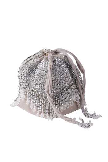 Nazaakat By Samara Singh_Gray Beads, Sequins, Tassels Beaded And Crystal Drop Potli Bag _Online_at_Aza_Fashions