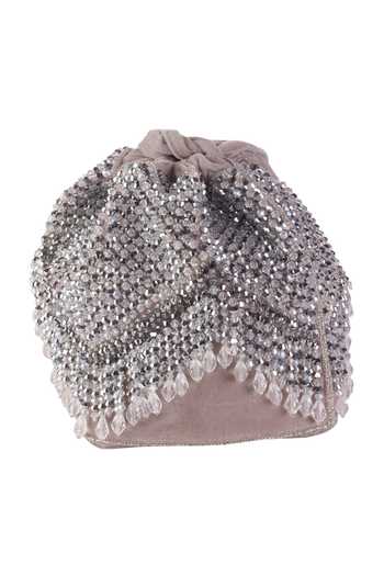 Shop_Nazaakat By Samara Singh_Gray Beads, Sequins, Tassels Beaded And Crystal Drop Potli Bag _Online_at_Aza_Fashions
