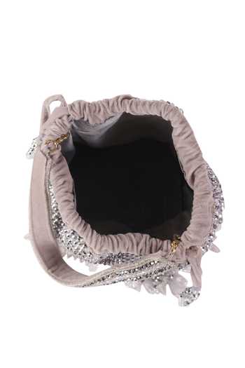 Nazaakat By Samara Singh_Gray Beads, Sequins, Tassels Beaded And Crystal Drop Potli Bag _at_Aza_Fashions