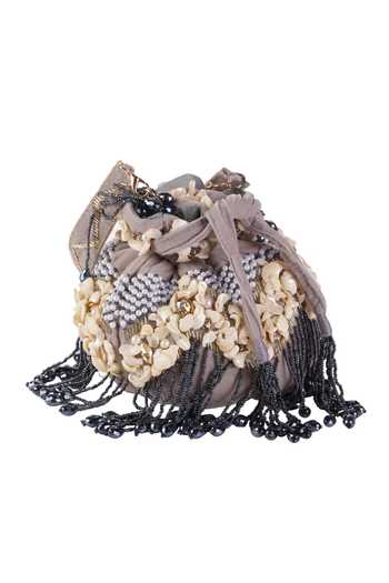 Buy_Nazaakat By Samara Singh_Gray Beads, Pearls, Tassels Shell And Embellished Potli Bag _Online_at_Aza_Fashions