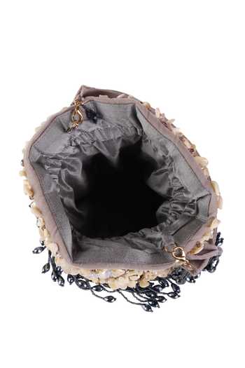 Nazaakat By Samara Singh_Gray Beads, Pearls, Tassels Shell And Embellished Potli Bag _at_Aza_Fashions