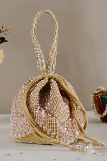 Nazaakat By Samara Singh Gold Beads, Tassels Beaded Sequin And Crystal Drop Potli Bag