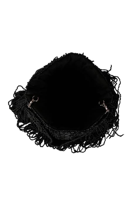 Nazaakat By Samara Singh_Black Beads, Sequins, Fringe Beaded Potli Bag With Detachable Handle _Online_at_Aza_Fashions