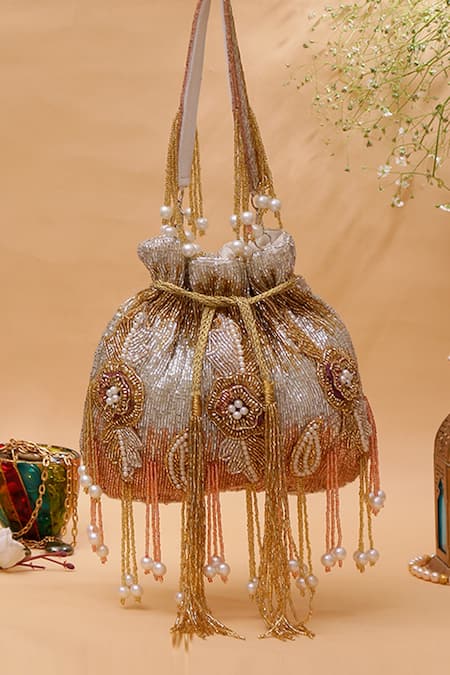Nazaakat By Samara Singh Beaded Pearl & Sequin Embroidered Potli Bag 