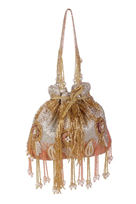 Nazaakat By Samara Singh Beaded Pearl & Sequin Embroidered Potli Bag 
