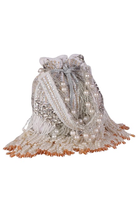 Nazaakat By Samara Singh_Silver Sequins, Beads, Pearls, Tassels And Embellished Potli Bag _at_Aza_Fashions
