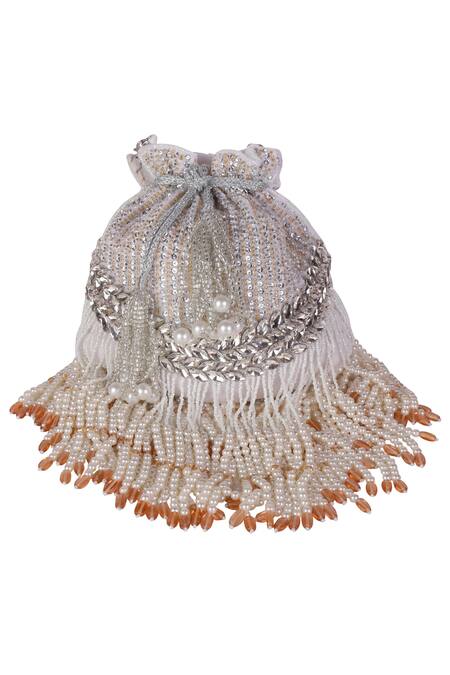 Buy_Nazaakat By Samara Singh_Silver Sequins, Beads, Pearls, Tassels And Embellished Potli Bag 