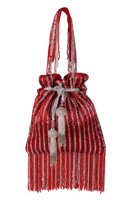 Nazaakat By Samara Singh Beaded Stripe Potli Bag with Tassels 