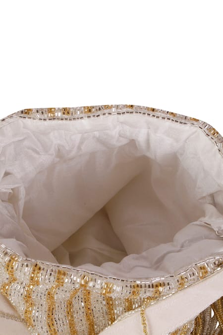 Buy_Nazaakat By Samara Singh_Gold Beads, Tassels, Fringe Beaded Potli Bag With And Detachable Handle _Online_at_Aza_Fashions